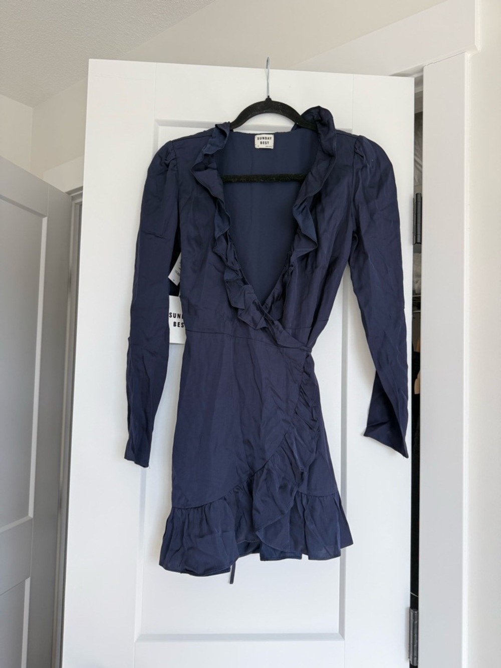 Sunday Best Navy Ruffle Wrap Dress